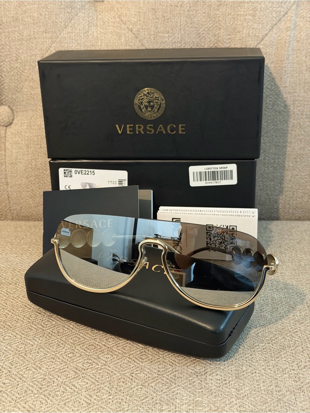 Versace Unisex Gold Frame Black Gradient Shield Sunglasses